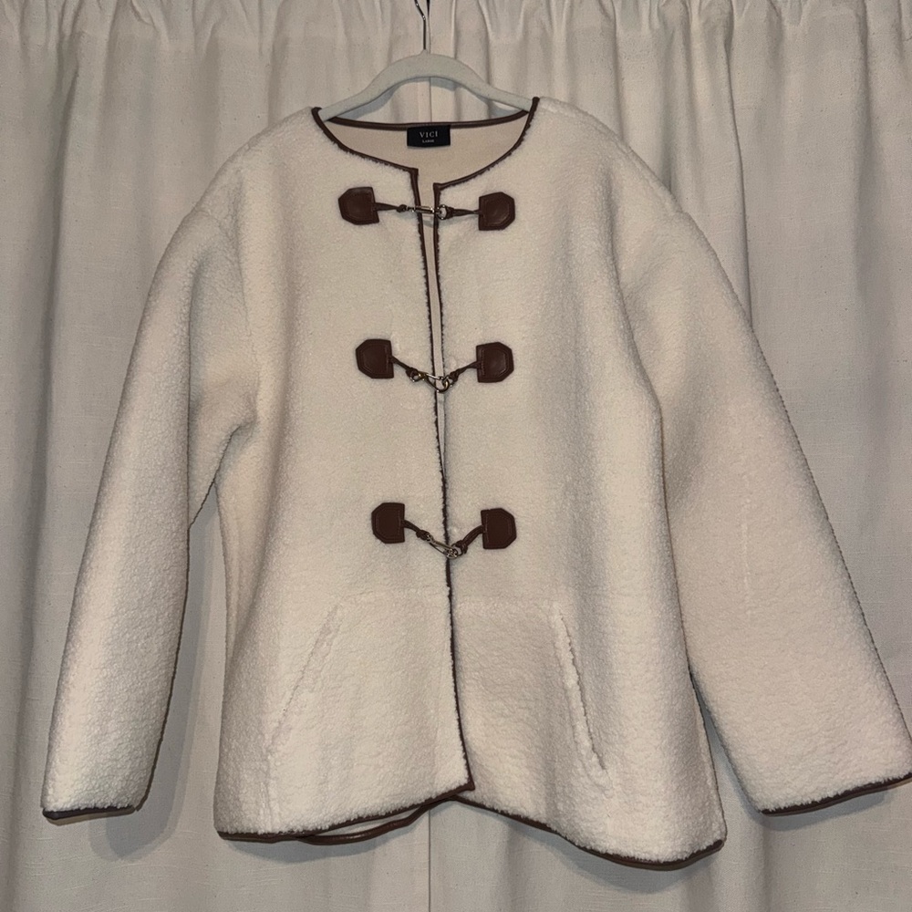Never worn! Vici Women's Cream Faux Shearling Toggle Coat